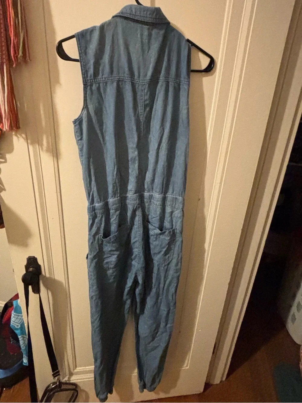 Sleeveless Light Blue Denim Jumpsuit with Front Zip small - Picture 8 of 12